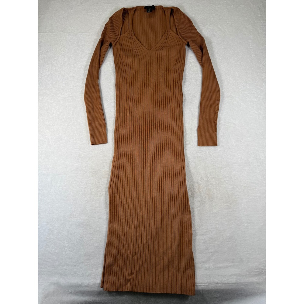 House of‎ Harlow 1960 Brown Ribbed Knit V-Neck Cut-Out Maxi Dress Small